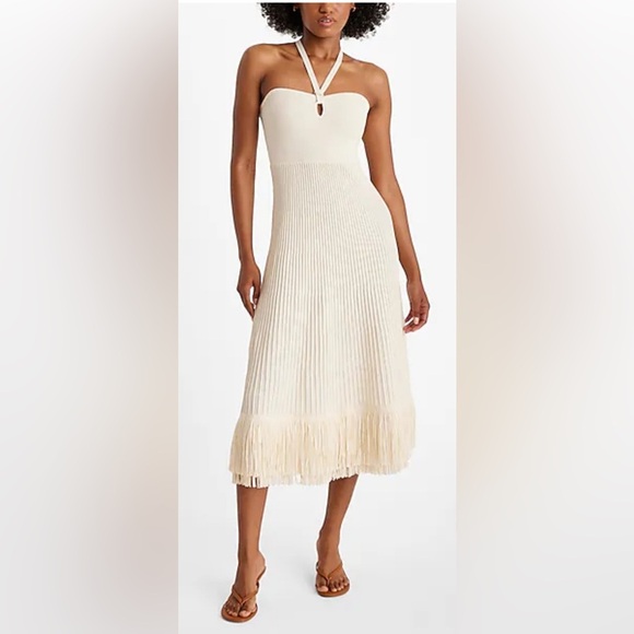 NWT Express Ribbed Halter Midi Dress w/ Fringe - Picture 2 of 9
